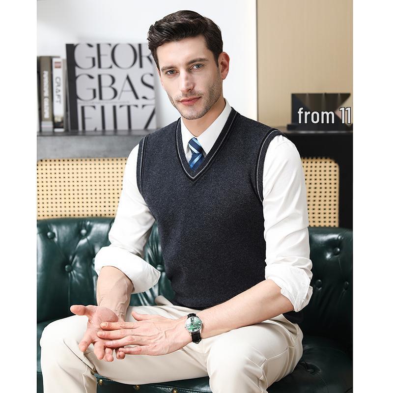 Men s Autumn/Winter Merino Wool V-Neck Sleeveless Vest Cardigan 105: 100-120 Jin