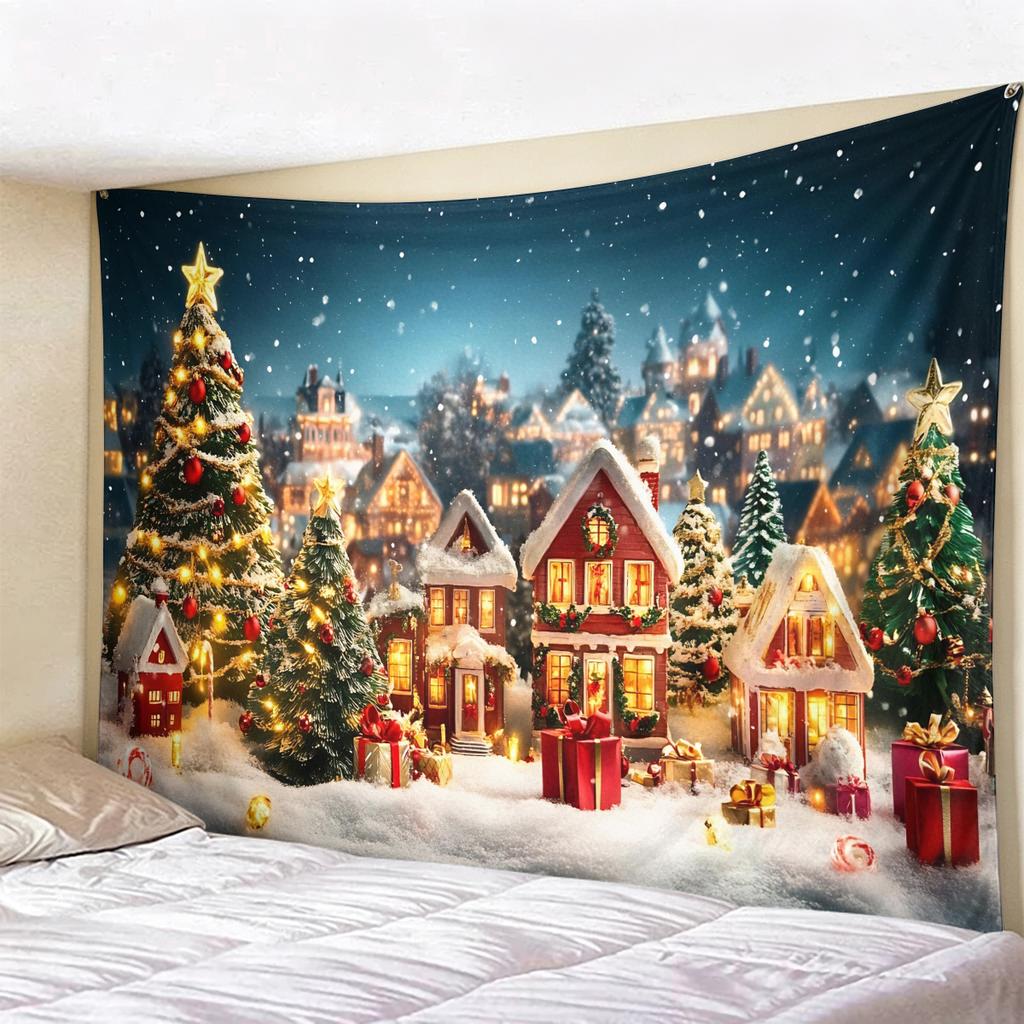 Christmas Tapestry Winter Snow Scene Wall Hanging, Holiday Decor for Bedroom Living Room, Cozy Festive Backdrop for Xmas