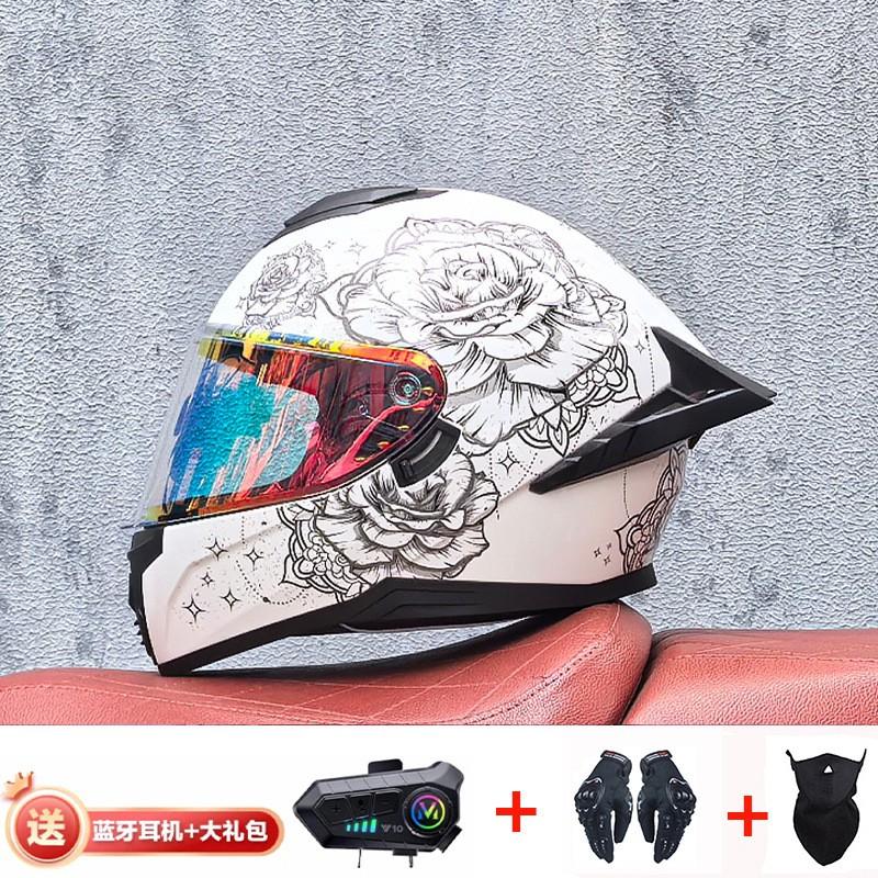 Full Face Motorcycle Helmet With External Bluetooth Module Men Women Large Rear Wing Sport Style DOT Approved
