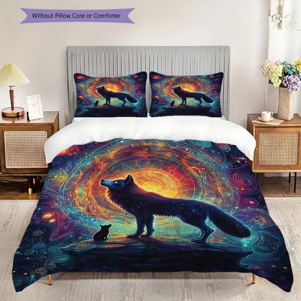 Wolf Pattern Bedding Quilt Set Quilt Cover Pillowcase Home Decoration Birthday Gift (1 * Duvet Cover + 2 * Pillowcase, Without Core)
