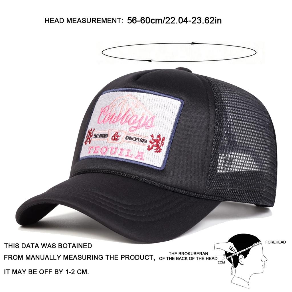 Unisex TEQUILA Letter Embroidery Baseball Net Caps Spring and Summer Outdoor Adjustable Casual Hats Sunscreen Hats