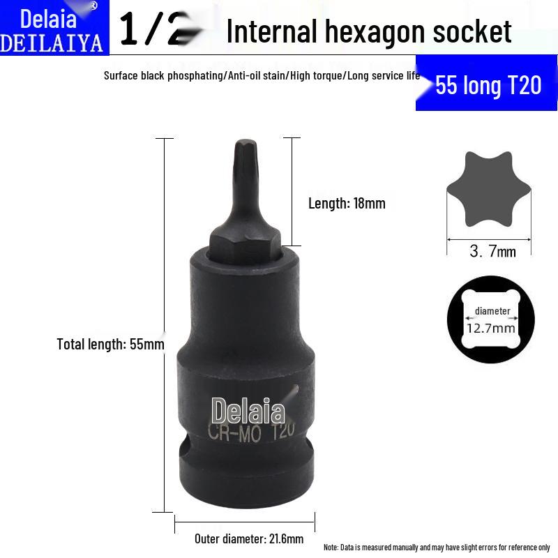 1/2 Inch Hex Socket Wrench Set with Torx Bits, T30 Spline, T40 Internal Hex, T45 Internal, and 6-Point Extension Ratchet