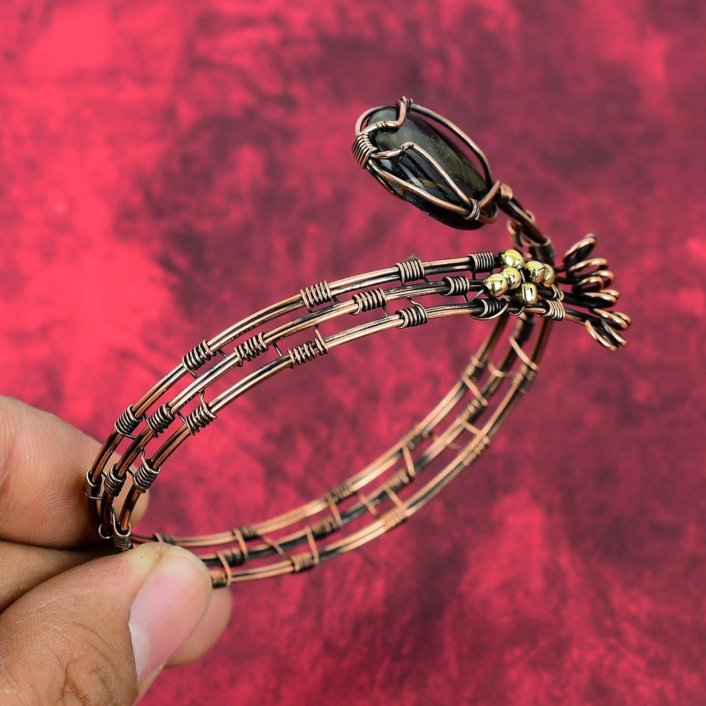 Pietersite Bangle Copper Wire Wrapped Cuff Bracelet Handmade Designer Bangle Gemstone Jewelry Adjustable Bangle Copper Jewelry Gift For Wife