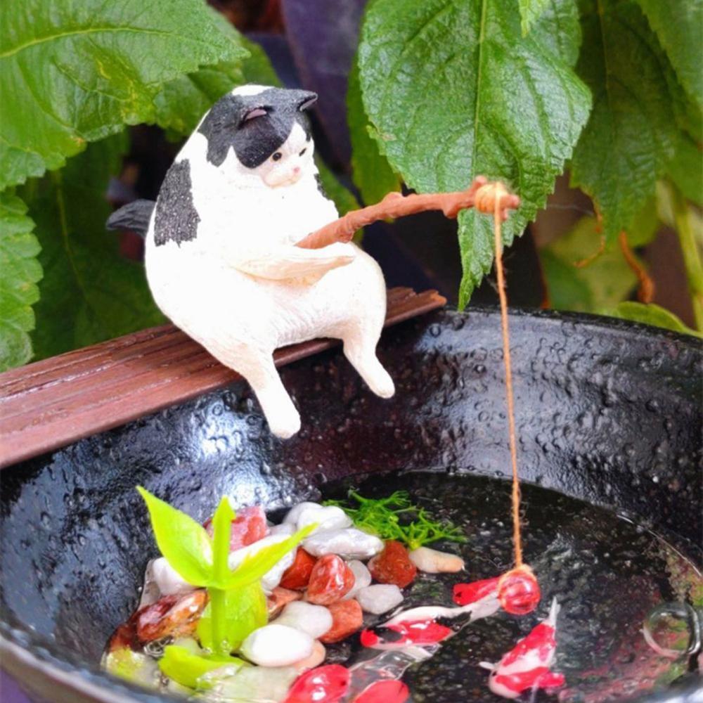 Kitten Fishing Aquarium Decoration Fish Tank Scenery Cat Fishing Ornament Fishing Cat Hanging Ornament