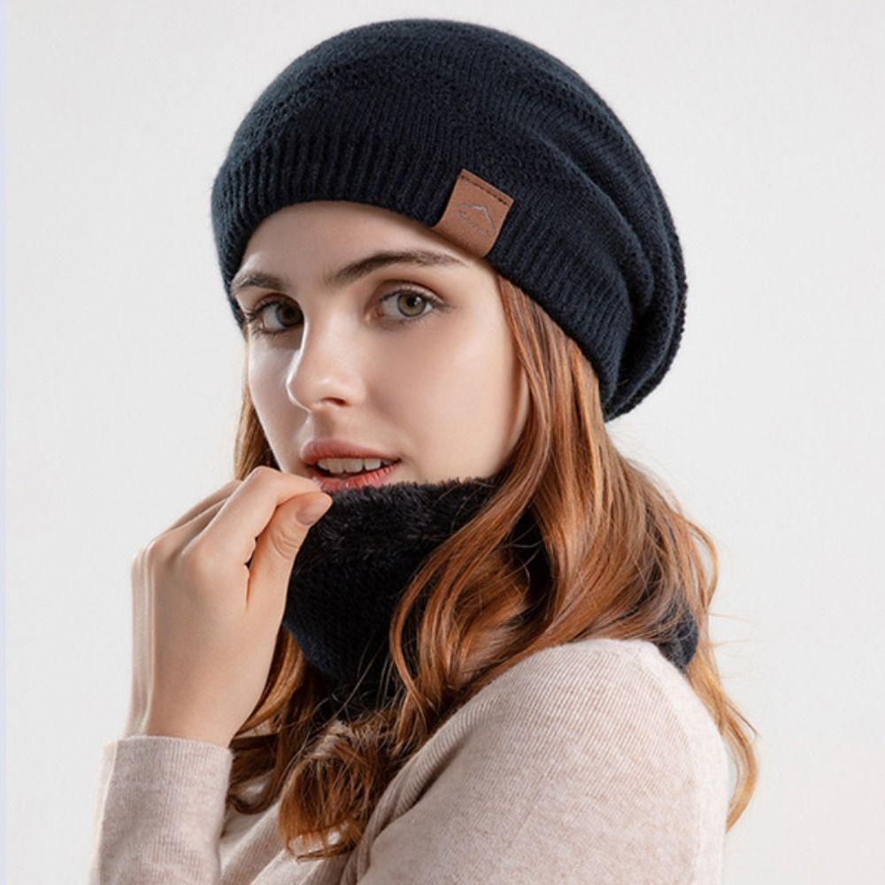 soft Winter Beanie Hat Scarf Set Thicken Warm Wool Hat Cold Protection Thermal Knit Cap  Women/men