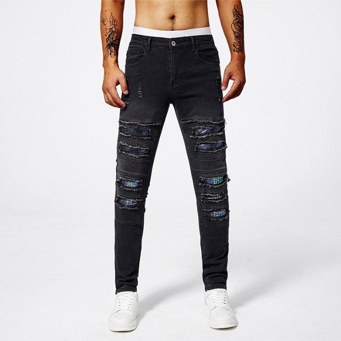 

Новые рваные джинсы мужские эластичные облегающие зауженные тонкие качественные повседневные брюки мужские 36 чёрный
