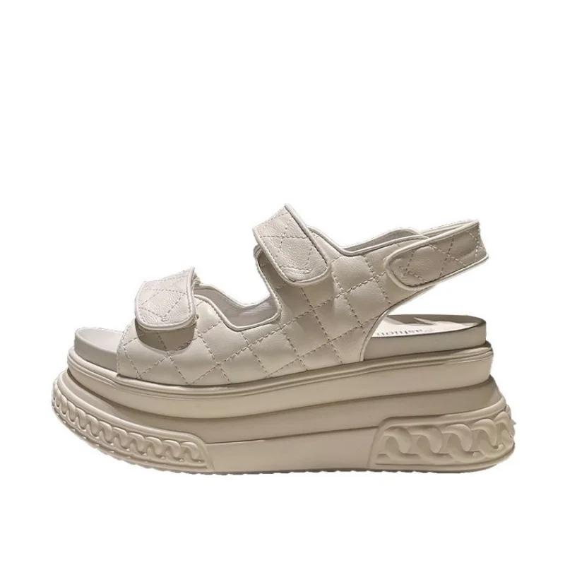 Fashion Luxury Designers Fashion Leather Women Platform Sandals White Chunky Sports Wedge Shoes For Woman Summer Students Shoes Large