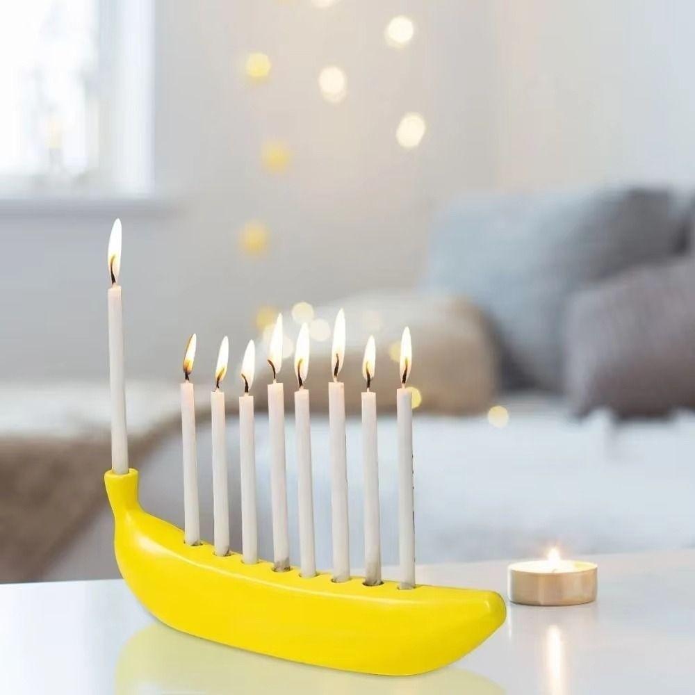 Banana Shape Hanukkah Candle Holder 9 Candle Capacity Banana Candlestick  Tabletop Display