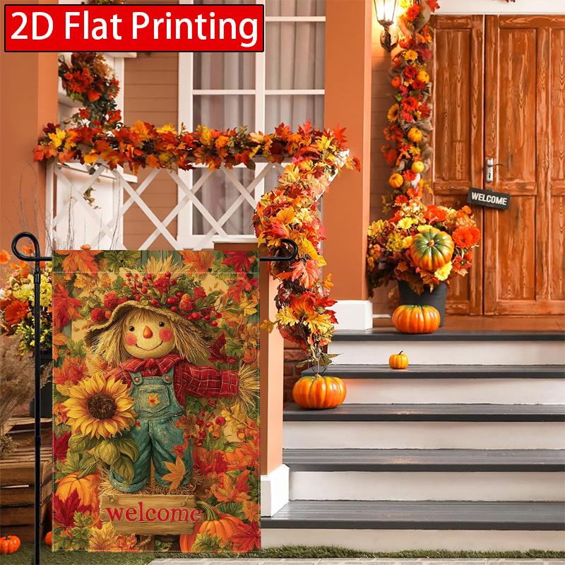 2D Flat - 2D Flat Autumn Thanksgiving Pumpkin Scarecrow Welcome Garden Flag 3 (2) Outdoor Garden Flag Double-Sided Home Decoration Courtyard Decorati