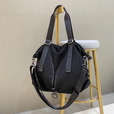 Nylon Mesh Bag Women's New Casual Shoulder Bag Large Capacity Travel Bag Trend Large Zipper Broadband Crossbody Bag