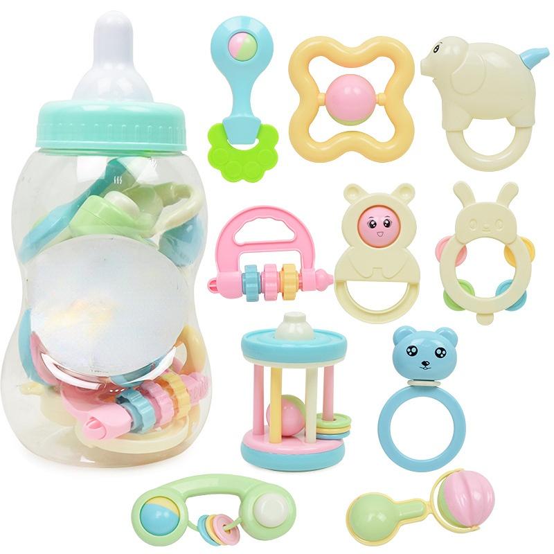 Baby Teether 0-1 Year Old Newborn 6/10pcs Baby Toy Rattle Set Baby Bottle