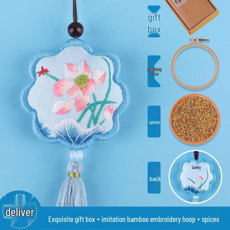 Peace Amulet Embroidery Kit: Beginner's DIY Cross Stitch Sachet Pouch