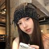 Bowknot Sequin Knitted Hat Hollow Woven Cap Fashion Beanie Hat  Winter