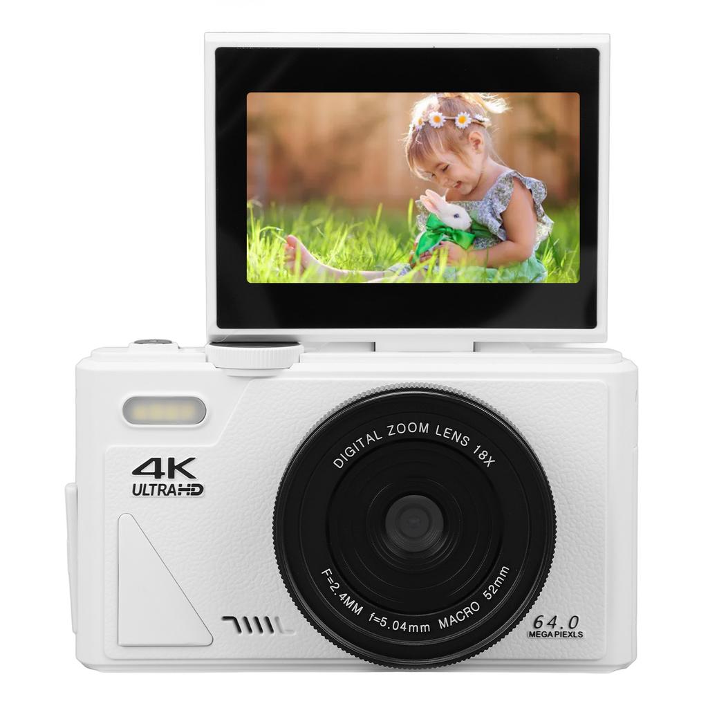 4K Digital Camera 64MP UHD 18X Zoom Auto Retro Compact Digital Camera with 3 Inch Screen for Travel Photography
