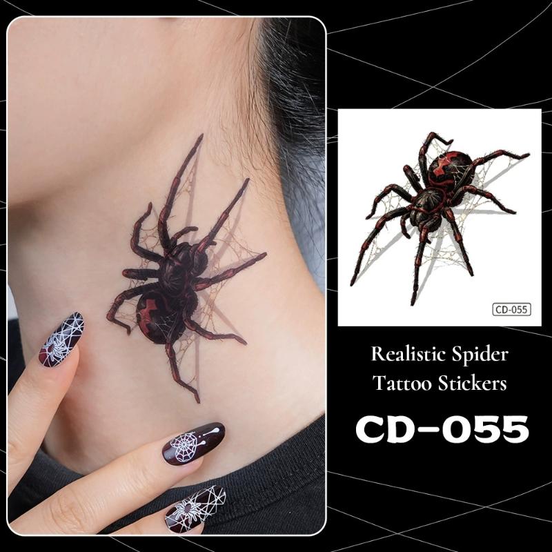 5Pcs Waterproof Temporary Tattoo Stickers For Halloween Body Decor Spider Fake Tattoo For Women Men Hand Neck Cosplay Makeup