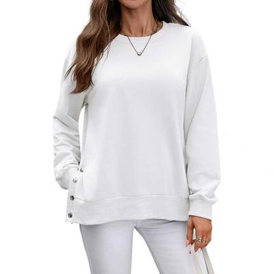 A New Solid-color Long-sleeved Top for Women In Autumn and Winter, A Versatile Round-neck Split Sweatshirt