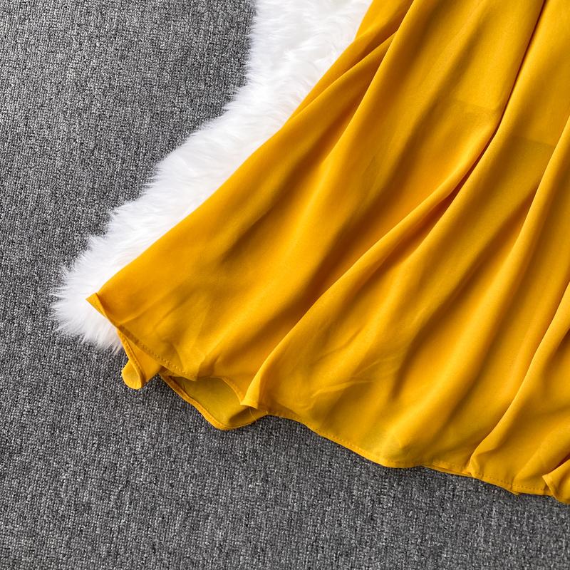 Gentle Style Dress Autumn SpringNew Female French Retro Square Collar Foreign Style Bubble Sleeve Chiffon Dresses