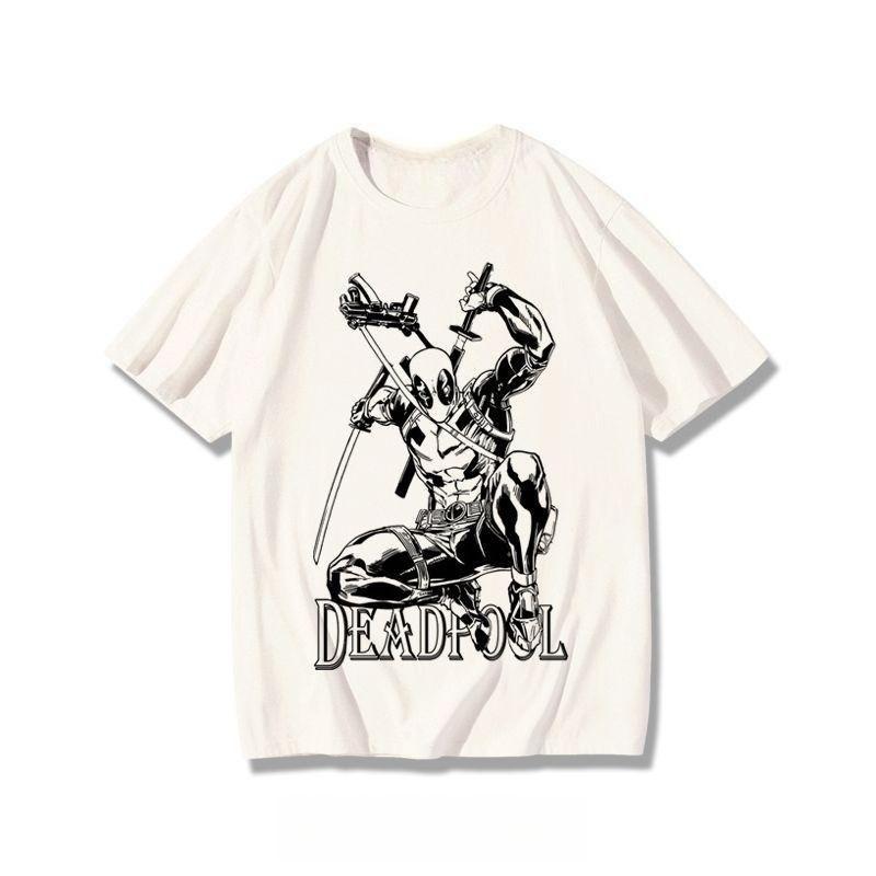 Genuine Iron Man Deadpool Joint Van Gogh Starry Sky T-Shirt Black Korean Version Cotton Loose Short Sleeve