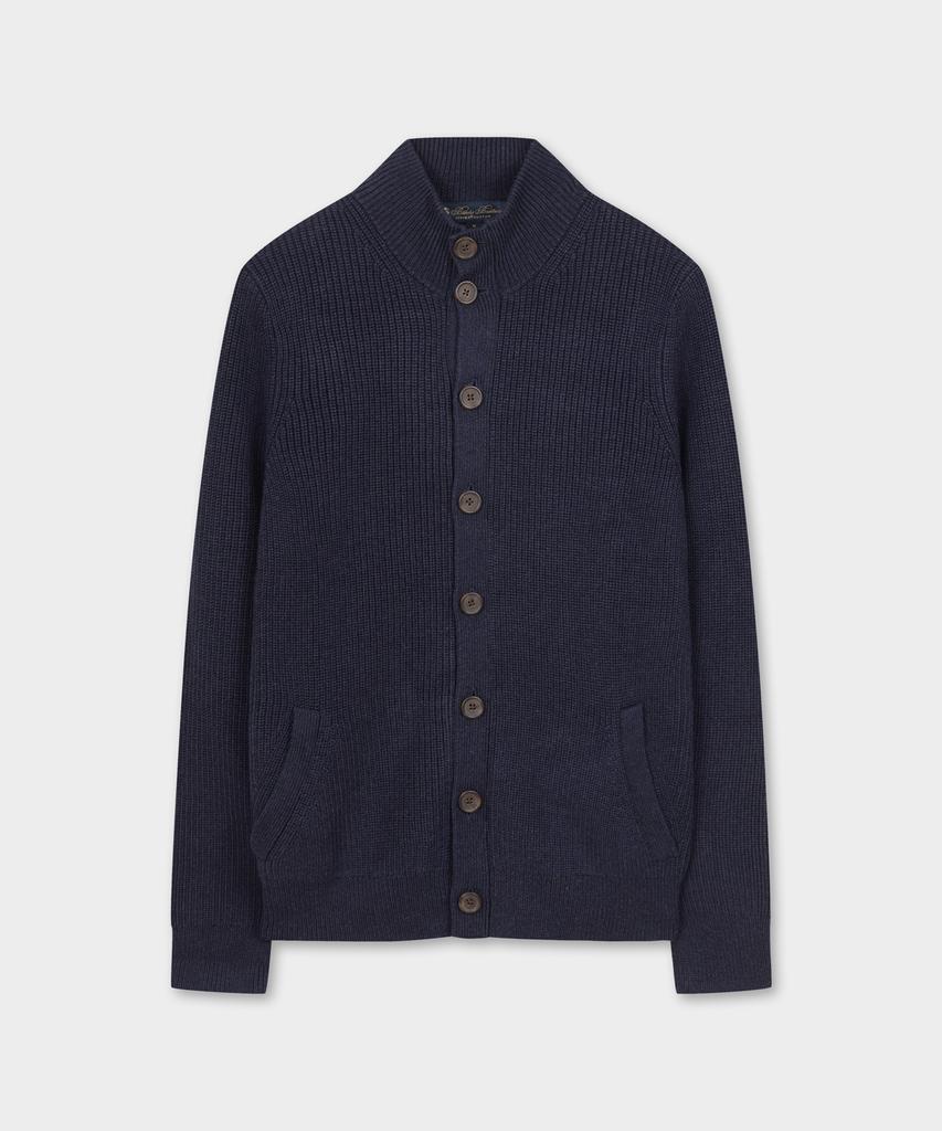 Brooks Brothers Cotton Rib Mock Neck Cardigan (Navy) (Bbwcmmf401)