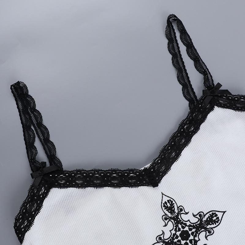 Europeisk og amerikansk sommer sexy gate stil trykt blonder V-hals camisole slim fit topp