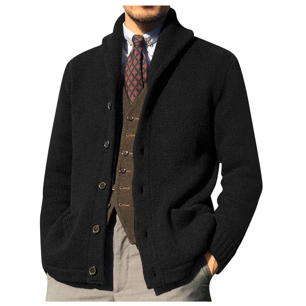 Men's Cardigan Casual Shawl Long Sleeve Solid Button Knitting Sweater