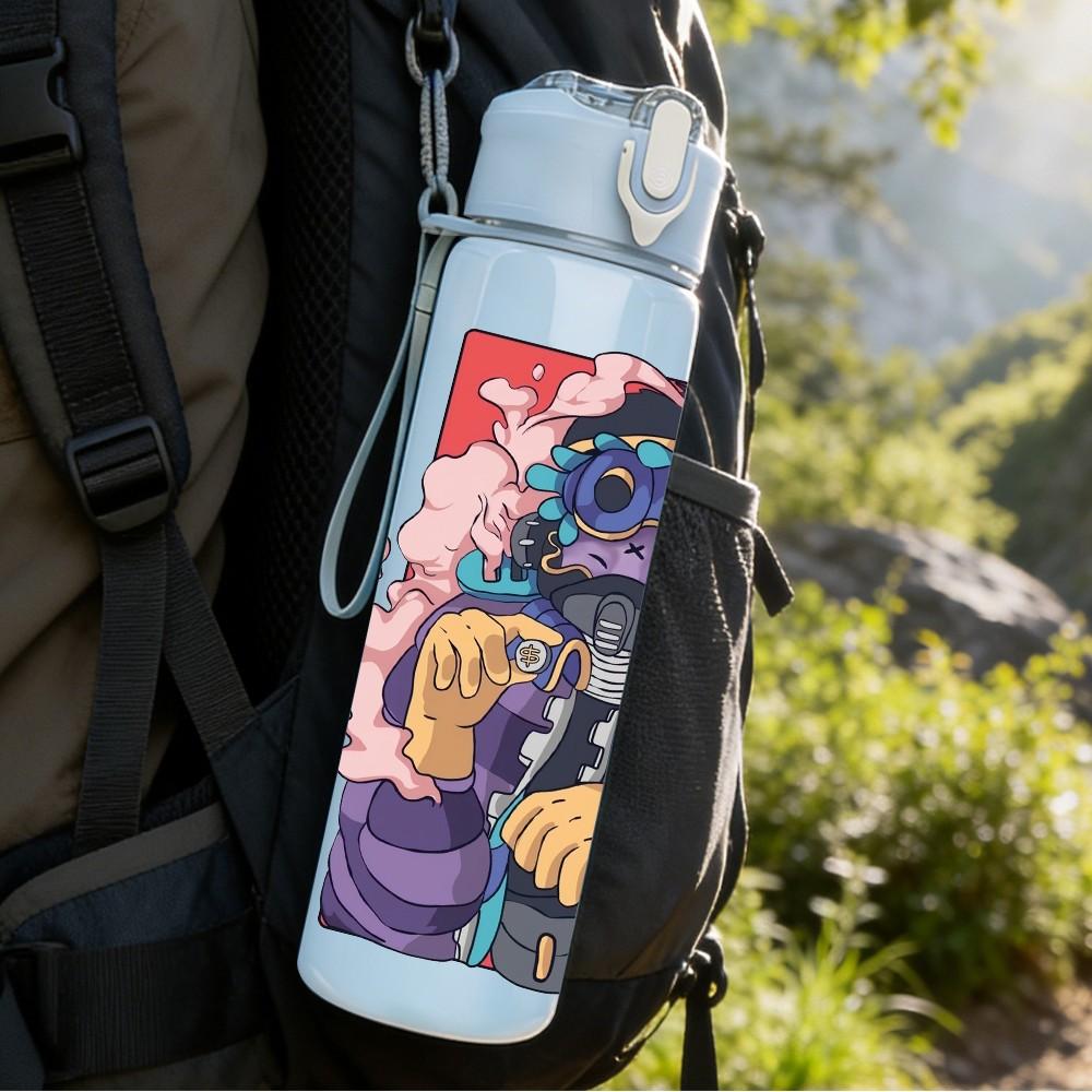 1PC Cool Street Style Monster Figure 750ml Color Plastic Sports Water Bottle Leakproof Flip Straw Lid Suitable for Sports Office Home Use