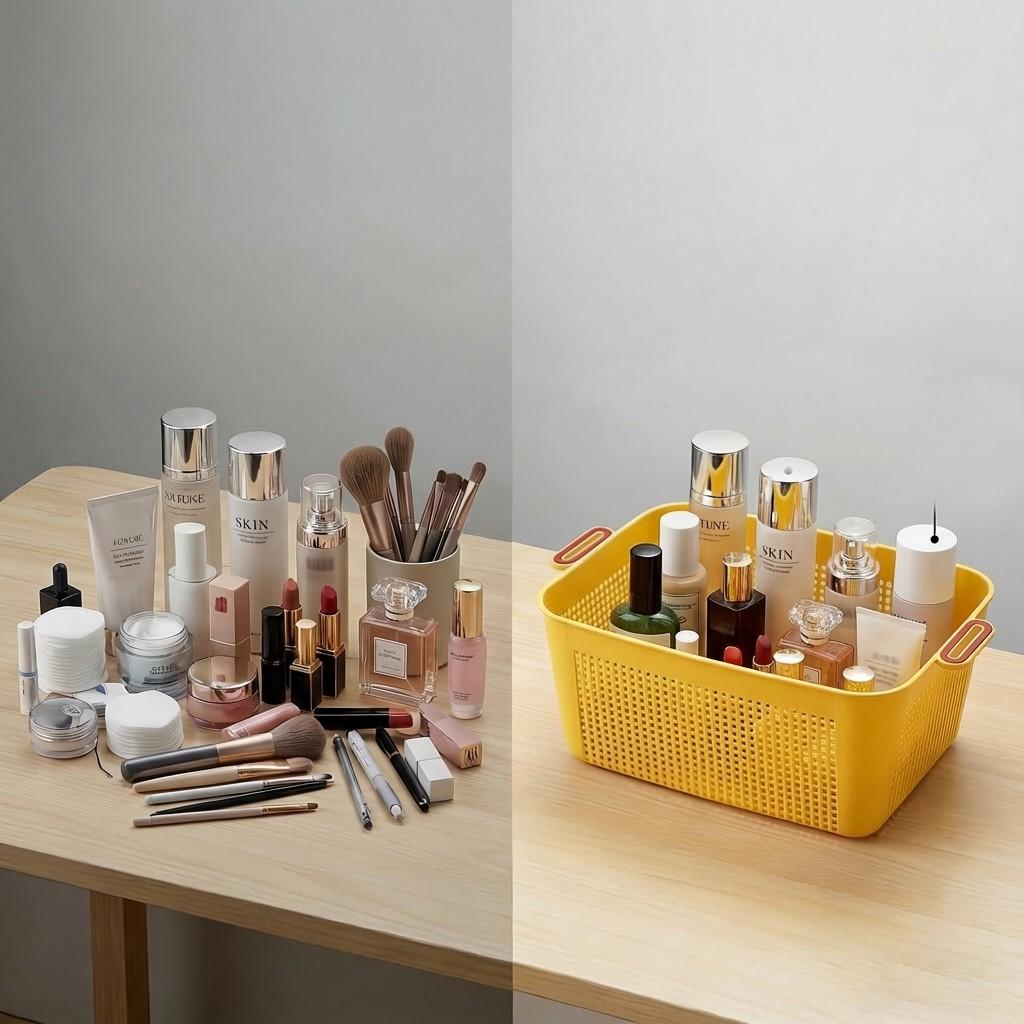 1/2/4PC Plastic Cosmetic Storage Basket Large Capacity Desktop Stationery Organizer Multifunctional Bathroom Sundries Basket