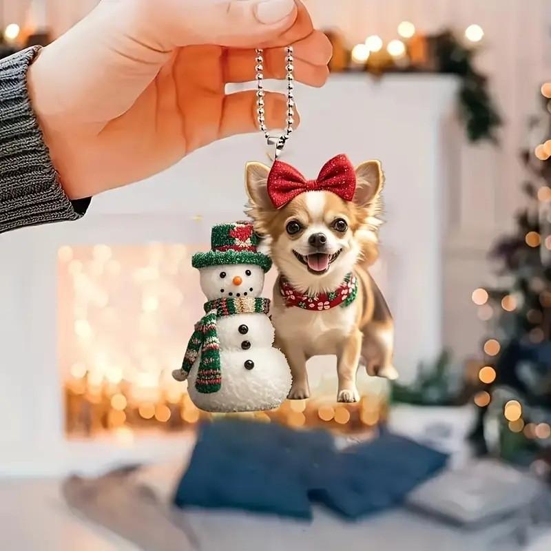 Boże Narodzenie Nowy Piękny Bałwan Pies Świąteczny Wisiorek Akrylowy Brelok Wisiorek Samochód Dekoracja