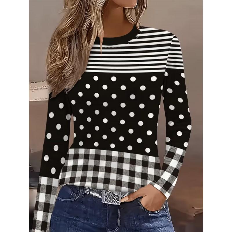 Color Block Striped Crew Neck Long Sleeve T-Shirt Slim Fit Casual Top Daily Wear