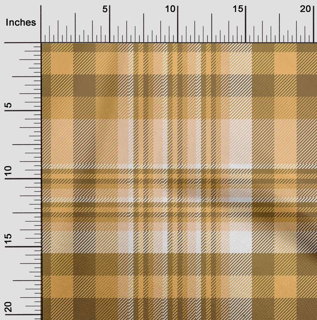 oneOone Cotton Flex Dark Beige Fabric Plaid Sewing Material Print Fabric By The Yard 40 Inch