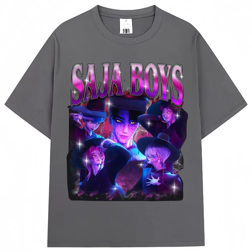 Casual Hot Anime KPop Demon Hunters Saja Boys T Shirt Harajuku Vintage Manga Men's Women T-shirt Loose Cotton T Shirt Streetwear