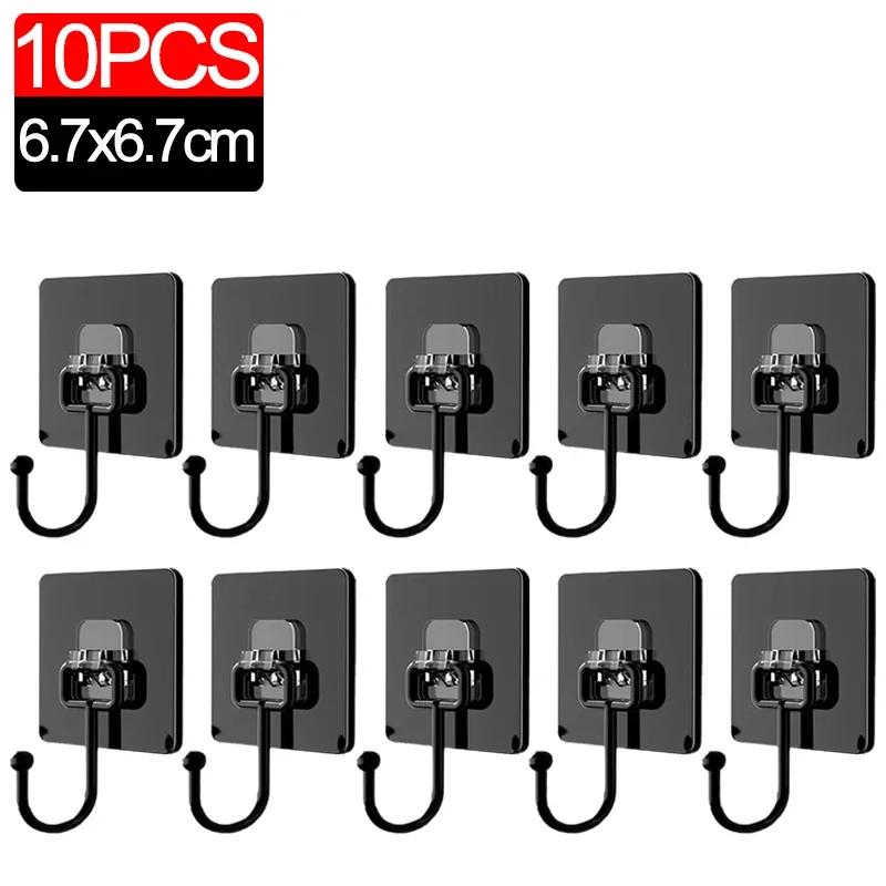 20/1pcs Black Traceless Hooks Multifunctional Wall Strong Adhesive Hook Door KeyChain Clothes Hook Bathroom Kitchen Accessories