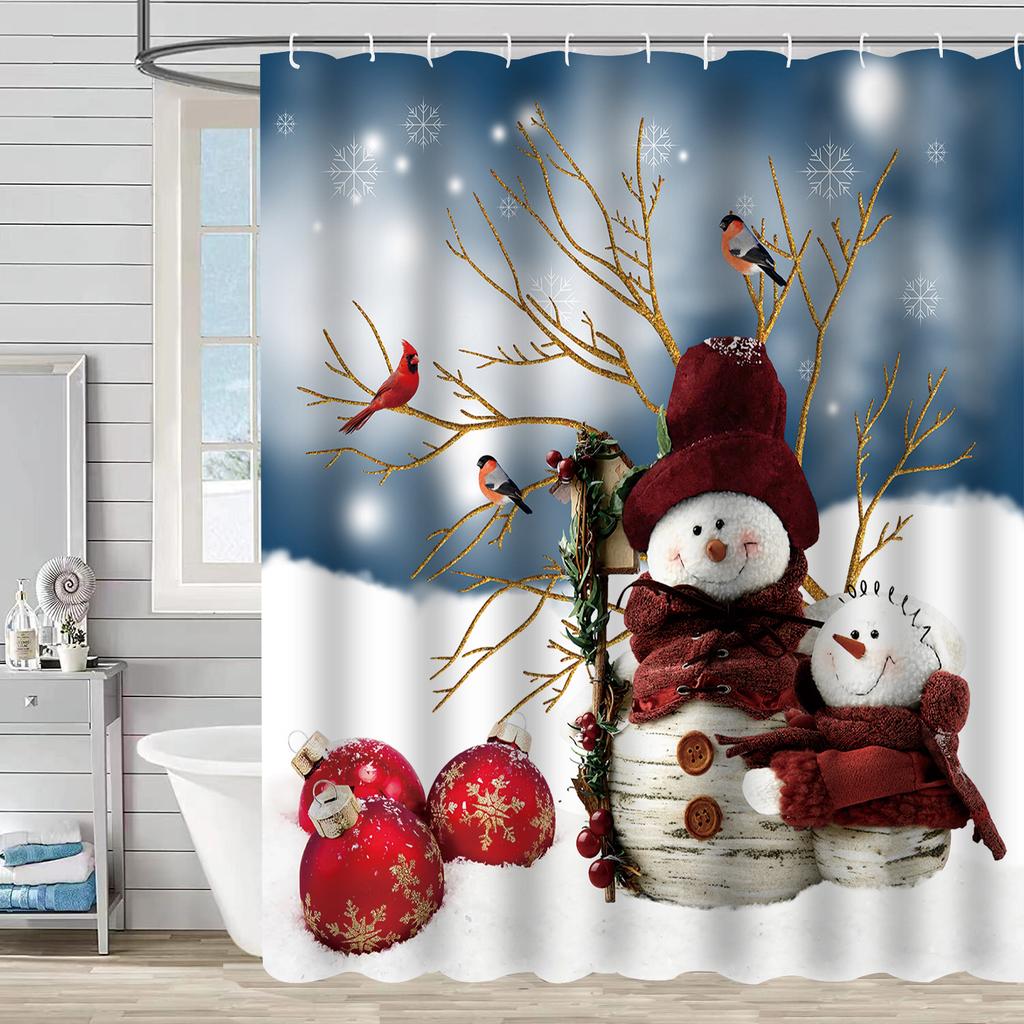 Best-Selling Christmas Digital Print Shower Curtain Waterproof, Includes Plastic C-Shaped Hooks