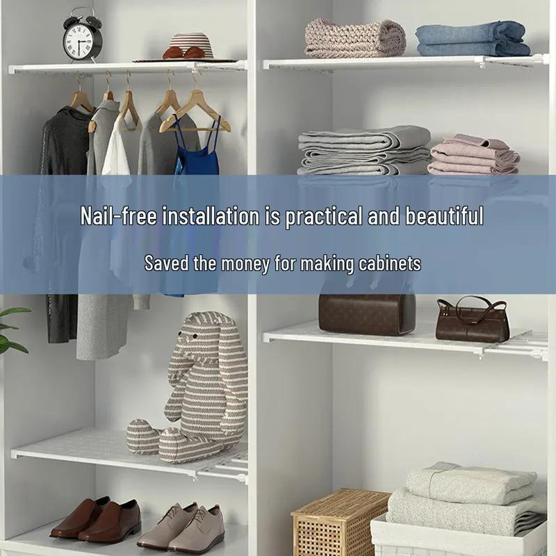 Retractable Wardrobe Storage Rack with Layered Partition for Dormitory Use