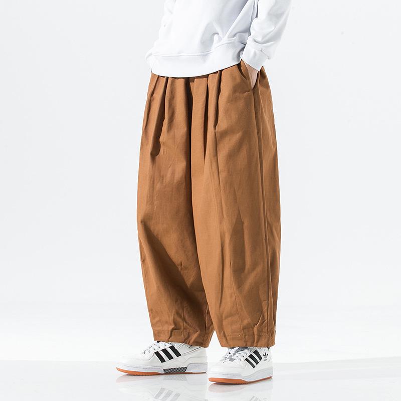 2024 Spring Men's Plus Size Wide Leg Lantern Harem Pants - Solid Color, Loose Fit, Casual Cargo Style