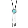 Men Women Western Cowboy Bolo Tie Vintage Floral Stone Pendant Jewelry Leather Rope Necktie Tie Metal Feathered Necklace