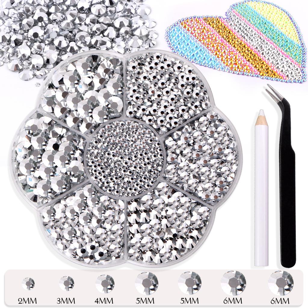 7 Grid Plum Blossom Boxed Resin Flat Bottom Nail Art Jewelry Jelly Diamond Violent Bear Ab Rhinestone Diy Clothing Diamond Sticker