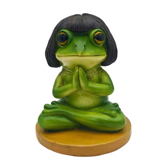 Meditation Frog Figurine Bob Statue Sitting Animal Haircut Resin Frog Sculpture Decoration