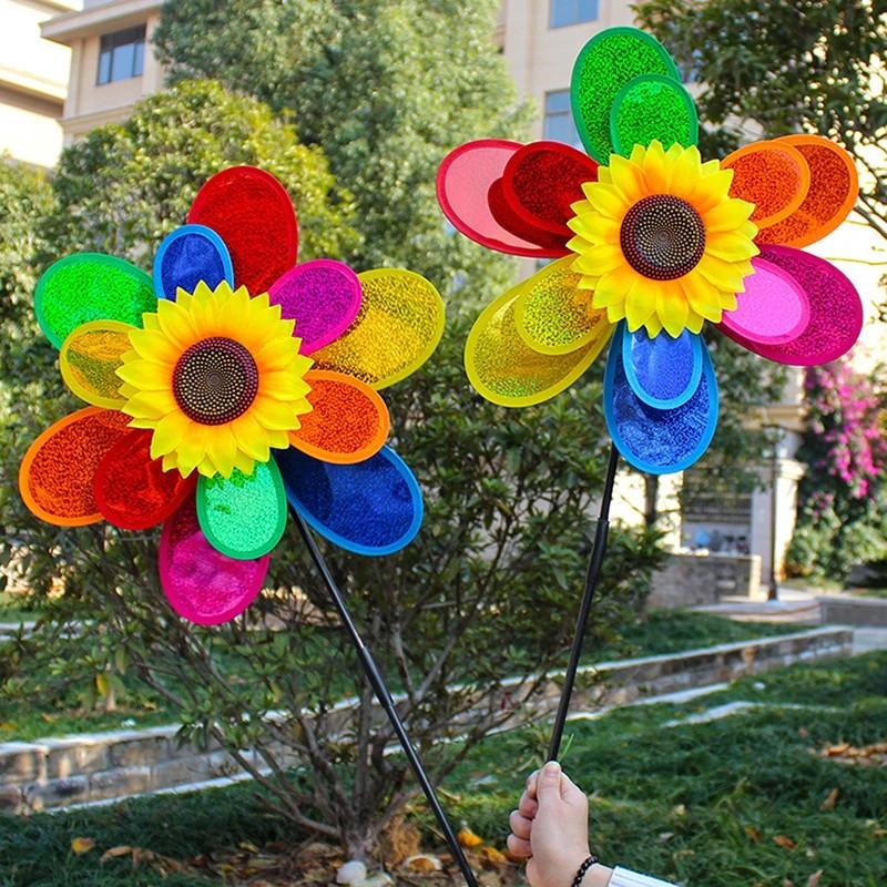 1PC Sunflower Windmill Garden Yard Colourful Children Outdoor Spinner Foldable Windmill Carry Camping Picnic Home Garden Decor
