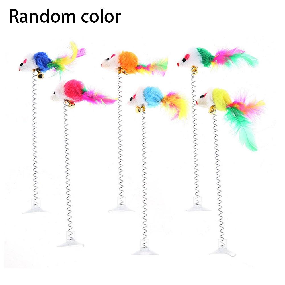 1/5PC Suction Cup Spring Mouse Cartoon Pet Cat Toy Stick Feather Rod Mouse Toy with Mini Bell Cat Catcher Teaser Interactive Cat