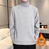 Men's Solid Color Knitted Turtleneck Sweater - Warm Velvet, Autumn/Winter Style, Mid-neck Design