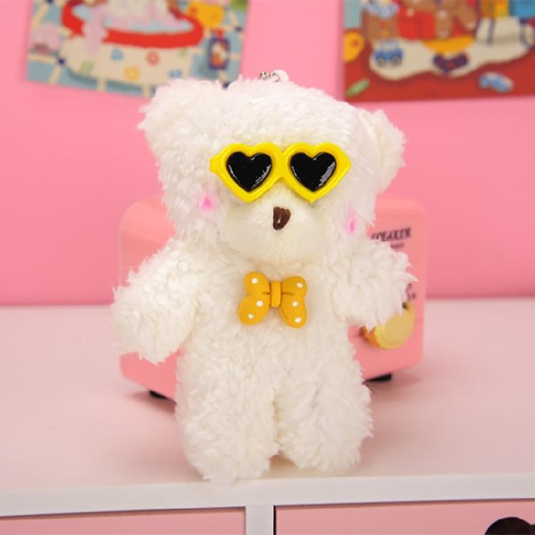 Adorable Furry Keyring Glasses Blush Bear Keychain Animal Shaped Backpack Charm