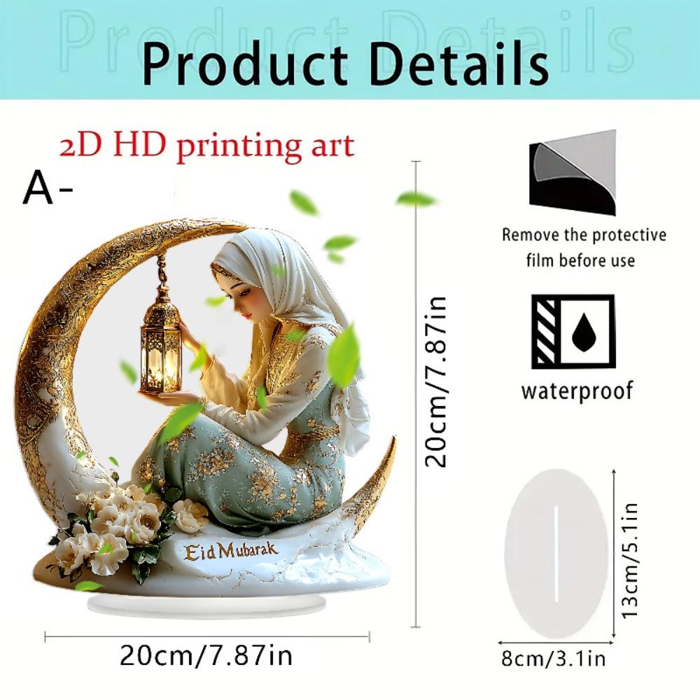 Flat Acrylic Exquisite Decor, White & Gold Moon Boat with Flowers & Lantern, Light Luxury Ornament for Office Bookshelf, Modern Art Gift for Festivals