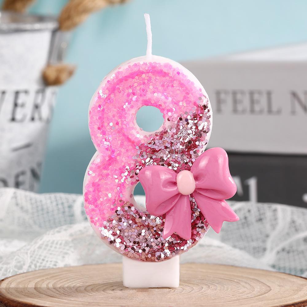 

Украшения для дня рождения 0-9, включая розовые бантики, цифровые свечи для тортов на день рождения 0-9, изысканные украшения на вершине торта