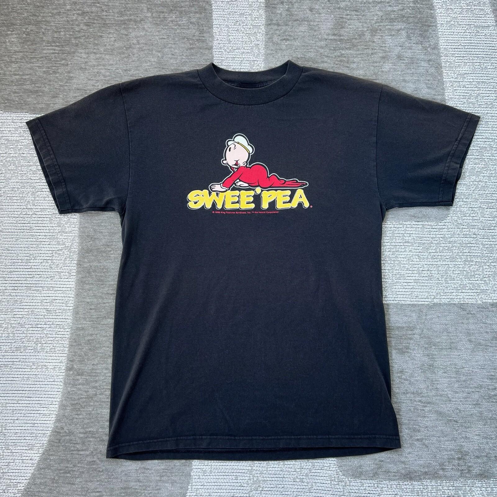 Vintage 90s Popeye Swee Pea T Shirt Mens M Black Cartoon Y2K Skater Unisex T-Shirt XL