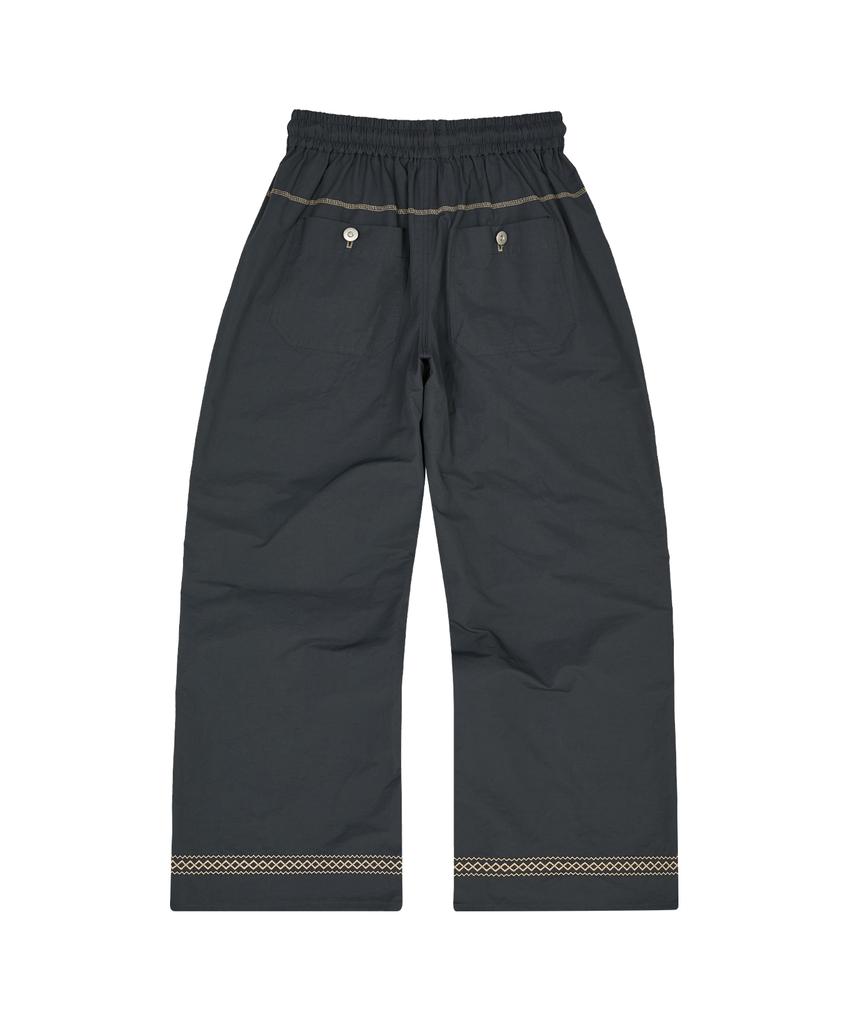 WAIKEI Lace Embroidered Bootcut Cotton Pants Charcoal