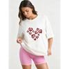 Oversized T Shirt Black Pixel Heart Pattern Happy Heart Text Print Casual Streetwear Fashion Women Summer Top