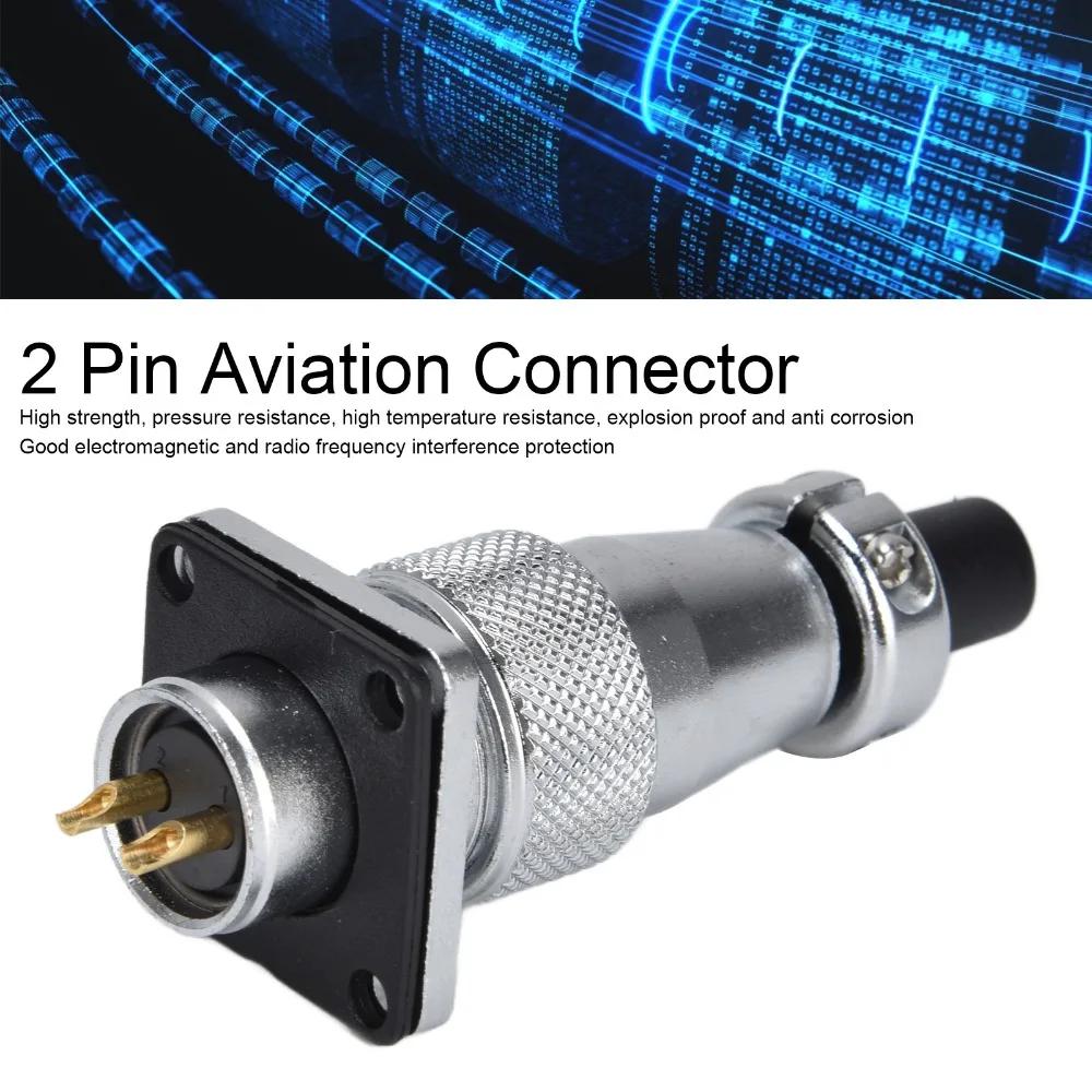 WS16 2 Pin Aviation Connector Adapter AC 500V 10A Waterproof Aviation Plug Socket Metal Threaded Zinc Alloy Power Connector