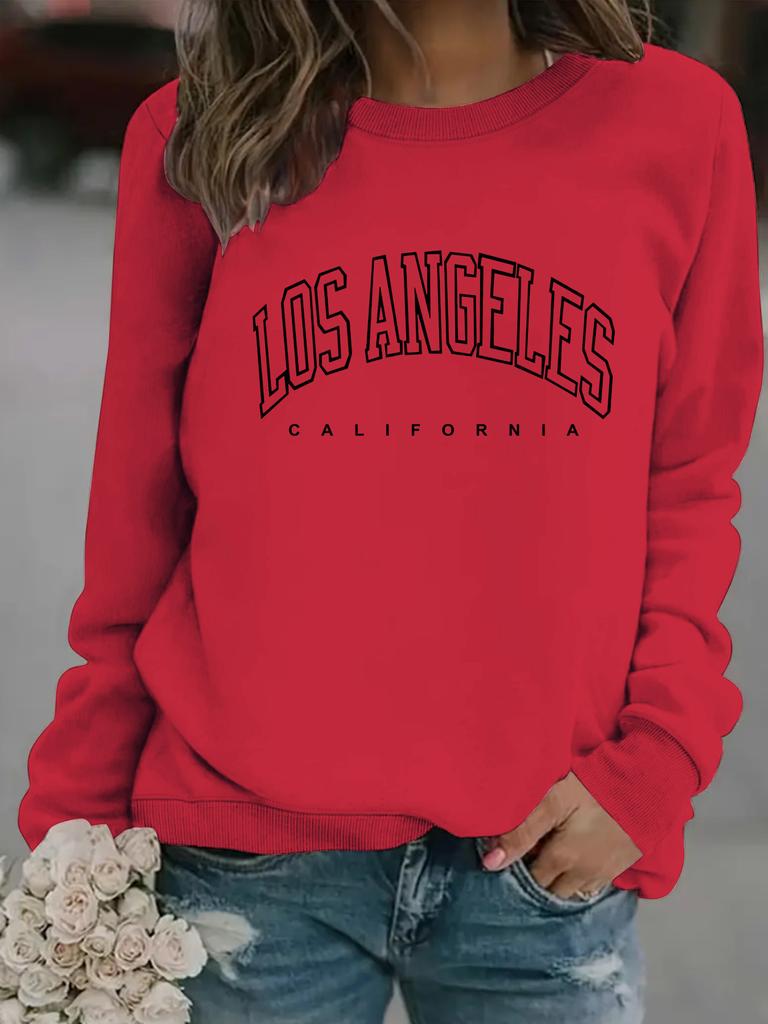 European, American Autumn and Winter Women's Clothing Casual Long-sleeved Crew Neck LOS ANGELES Printed Pullover Sweater