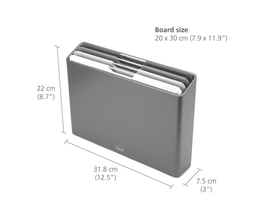 Joseph Joseph Folio Cutting Board Set with Slim Storage Regular Size Graphite 60186 4-Piece Color-Coded Case, - [Authentic Product]